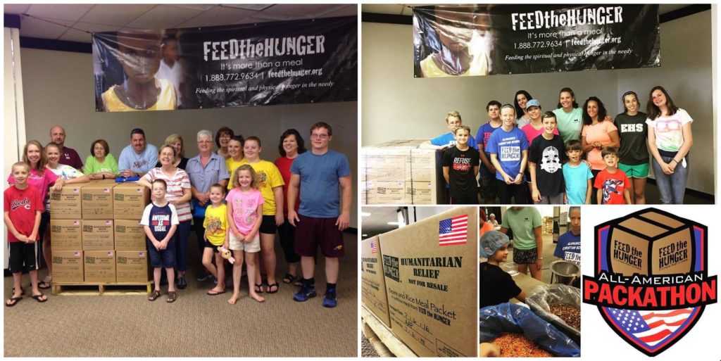 We've had groups come all the way from Kentucky (left) and right here in Alamance County (right) to help with the All-American Packathon this week!